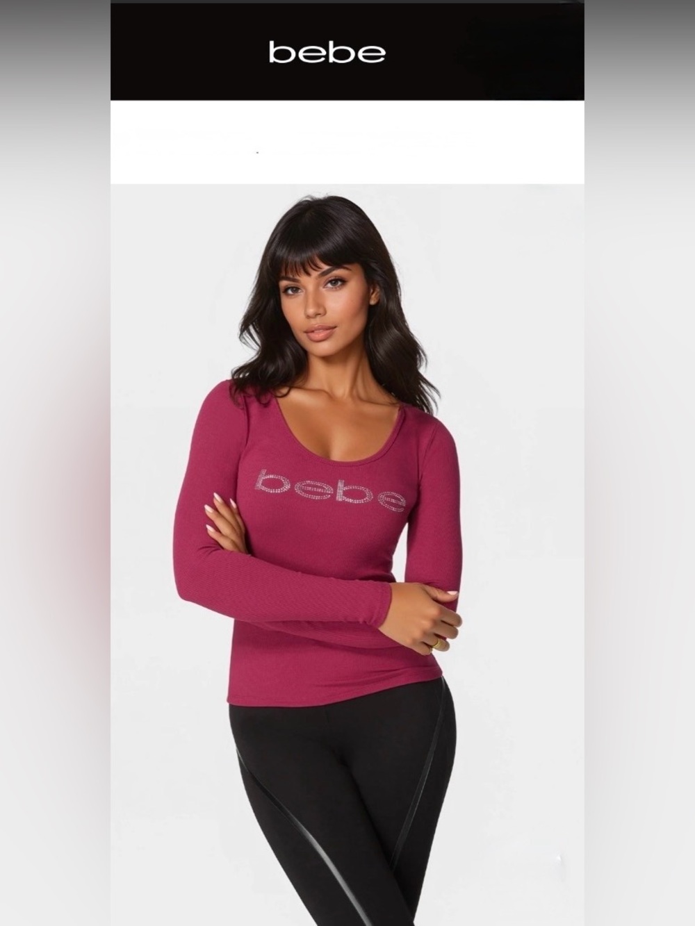 Long Sleeve Scoop Neck
Bebe Logo Rib Top. Size: XS color: Raspberry Radiance